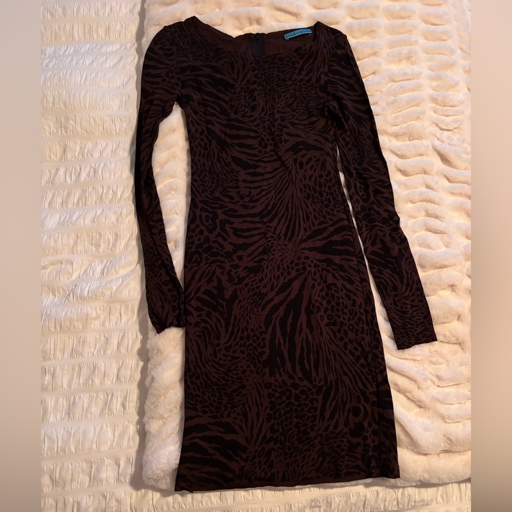 Alice + Olivia Black and Brown Long Sleeve Bodycon Dress